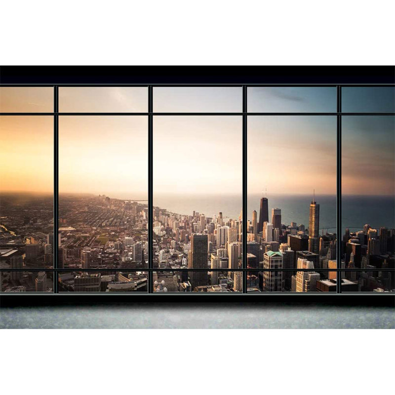 Murale grille vue sur la ville, L 100 po x l 144 po