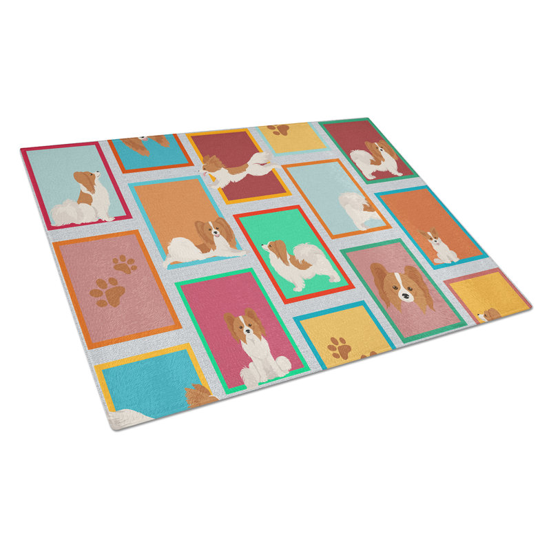 Lots of Red and White Papillon Glass Cutting Board Large