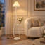 Creamy Pleated Marble Floor Lamp With Tray And 3-color Light For Reading