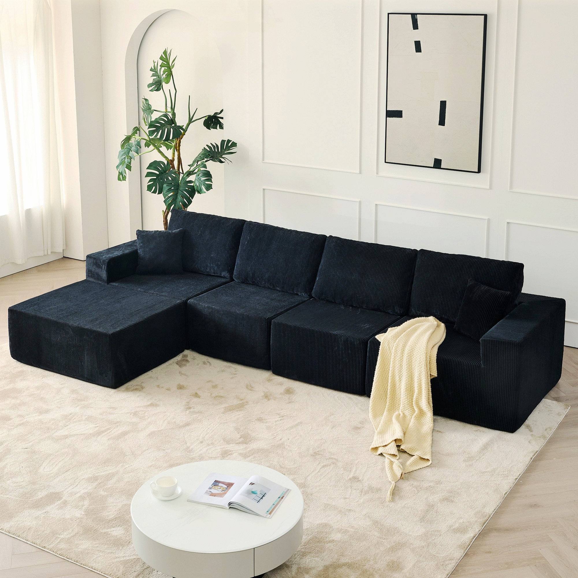 Latitude Run® Modular Sectional Sofa Couch With Ottoman And 2 Pillows ...