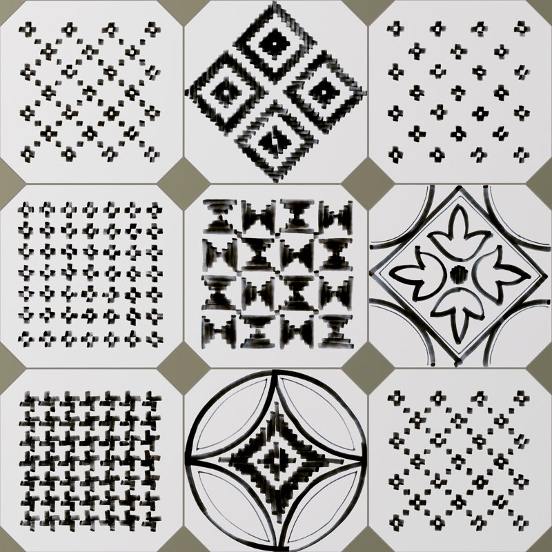 Sombra vaudoise octogonale avec taco 7-7 / 8 po X 7-7 / 8 po Carreau de porcelaine pour plancher et mur, Blanc/vert