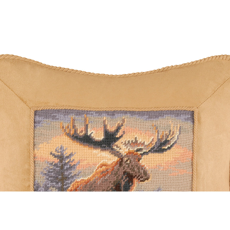 Northwoods Moose Beige and Brown Needlepoint Pillow