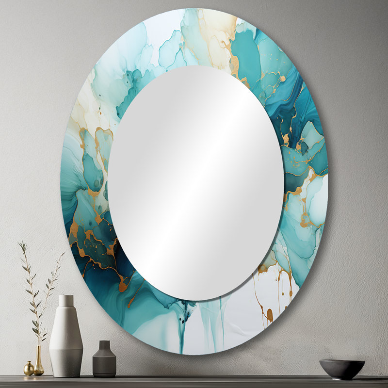 Miroir mystique abstrait bleu sarcelle - fractal, miroir décoratif bleu sarcelle, art métallique imprimé, 40 po x 30 po