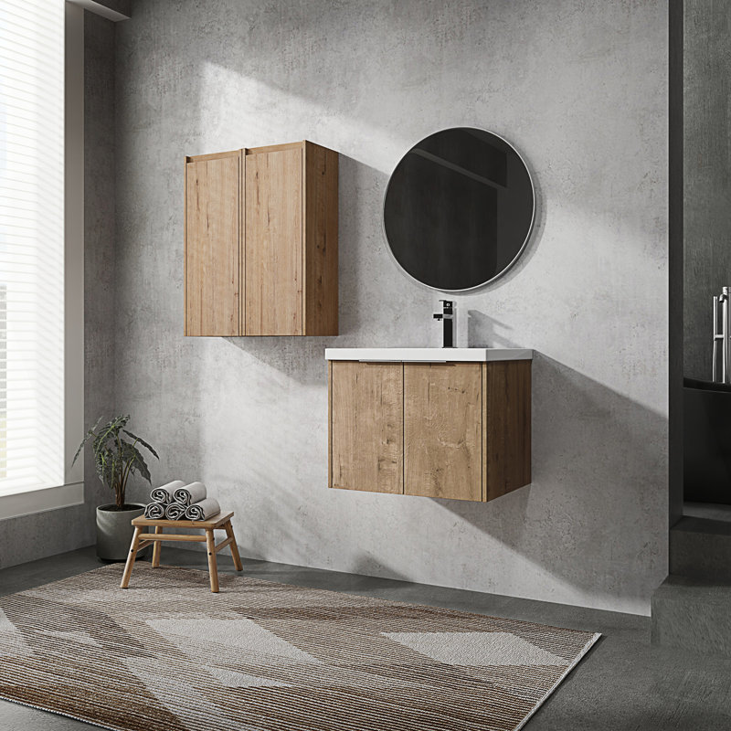 Meuble-lavabo mural moderne avec lavabo et armoire latérale, portes à fermeture douce Modern, 24"