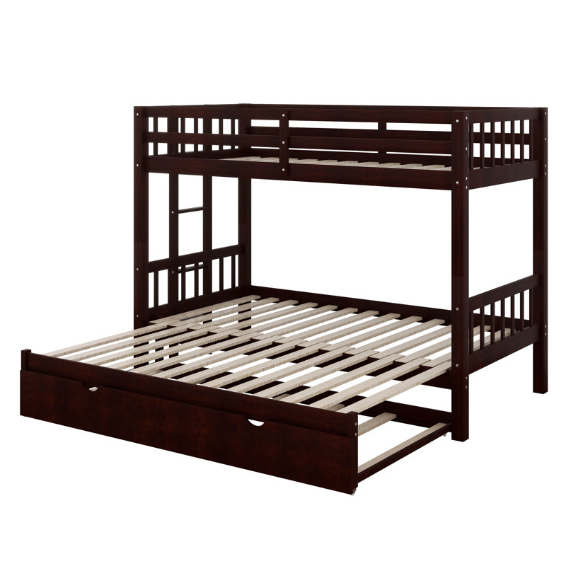 Lit superposé escamotable avec lit gigogne, lit superposé simple au-dessus d'un lit double, lit simple au-dessus de 2 lits simples avec échelle et rails de sécurité, lit superposé en bois massif