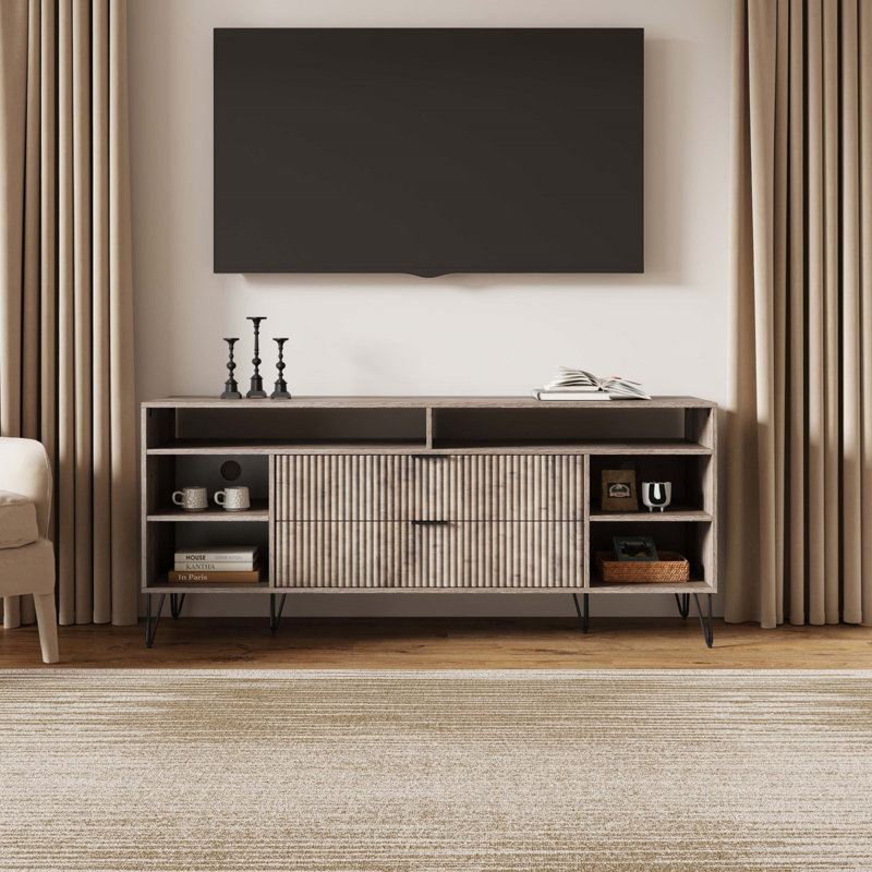 Meuble télé 85 po Dumbo, Blanc / Doré, H 26,77 po x L 85 po x l 17,99 po