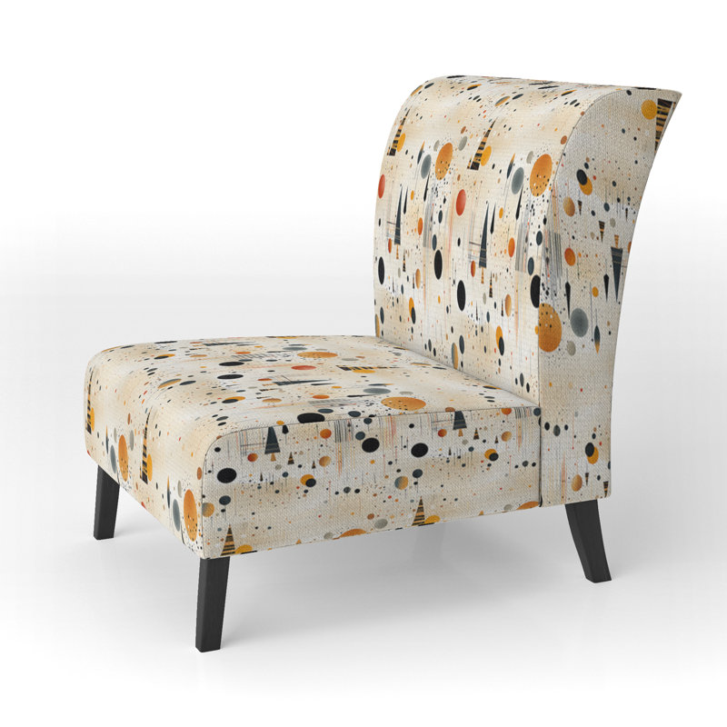 Fauteuil de chambre rembourré moderne à pois, gris et jaune, paysage rétro à pois