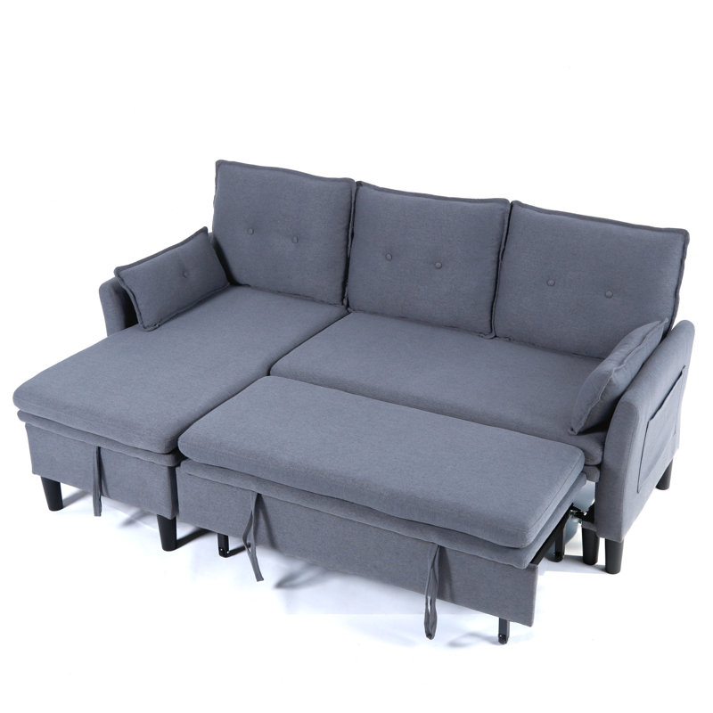 Canapé modulaire à méridienne réversible en L avec rangement - Coton-lin, gris foncé, prêt pour le bureau et un appartement