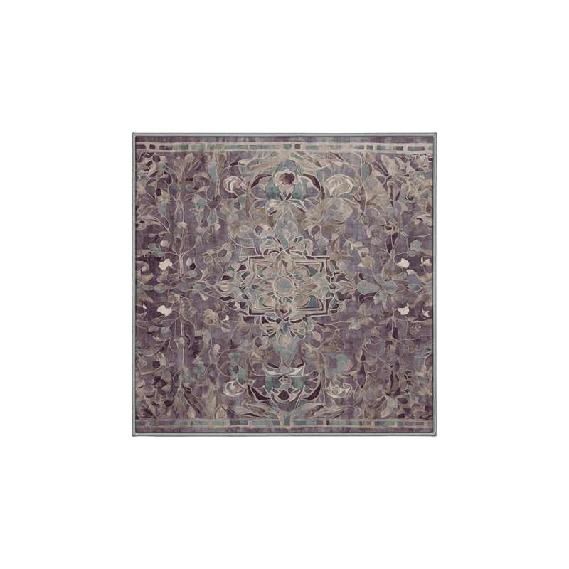 Machine Washable Gray Area Rug, Square 7'