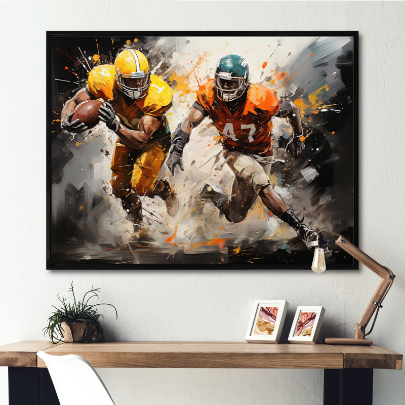 Orange Football Abstract Victory - Sports Canvas Wall Art, H 30 po x l 40 po x P 1,5 po, Cadre flottant noir