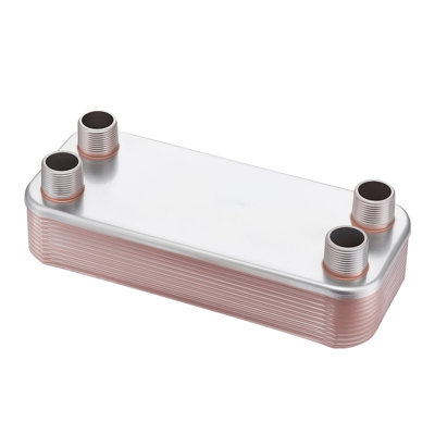 Plate Heat Exchanger, 5 x 12 in Brazed Plate Water to Water Heat Exchanger with 20 Plates, Mounting Bracket, Sturdy Stainless Steel Construction, 170-330K BTU for Boiler, Radiant Floor Heating
