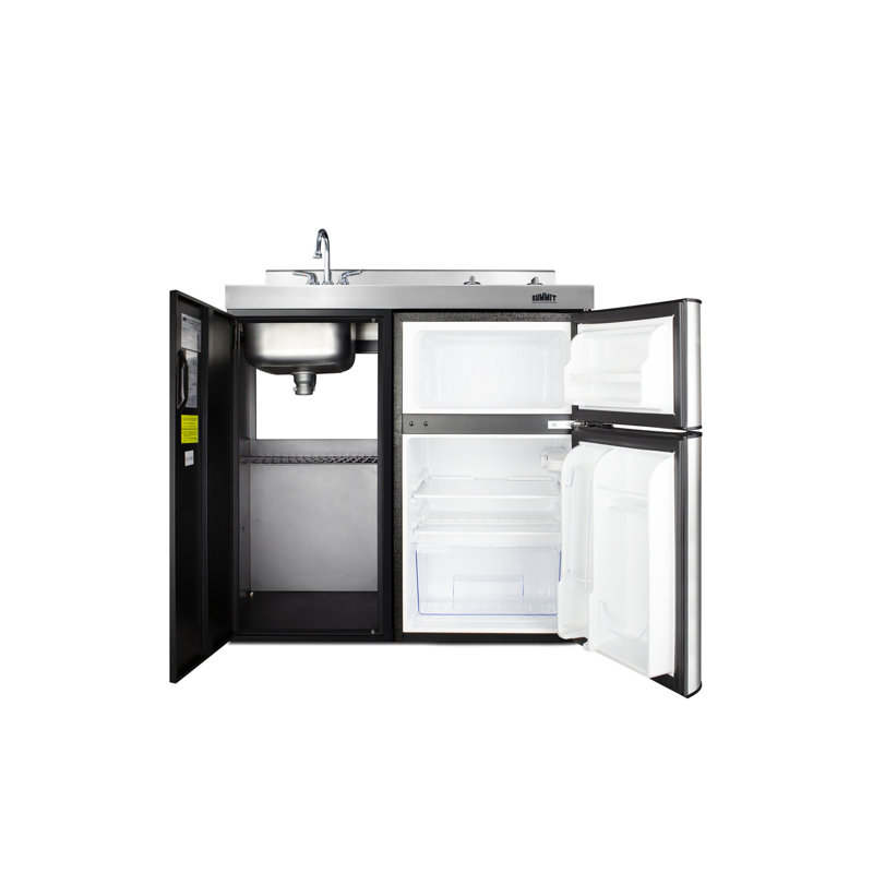 36" Black and Gray All-in-One Kitchenette with Smooth-Top Cooktop and Refrigerator
