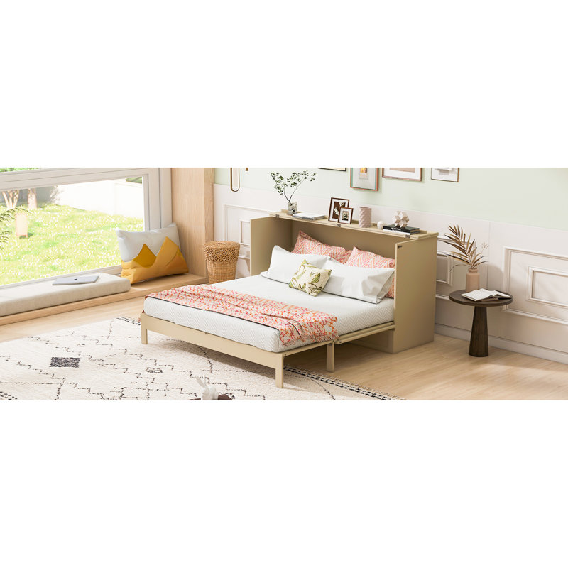 Lit double pliable doré, lit d'espace pour les petits appartements, grands tiroirs, finition, facile à assembler et fonctionnel, avec style, ports de charge
