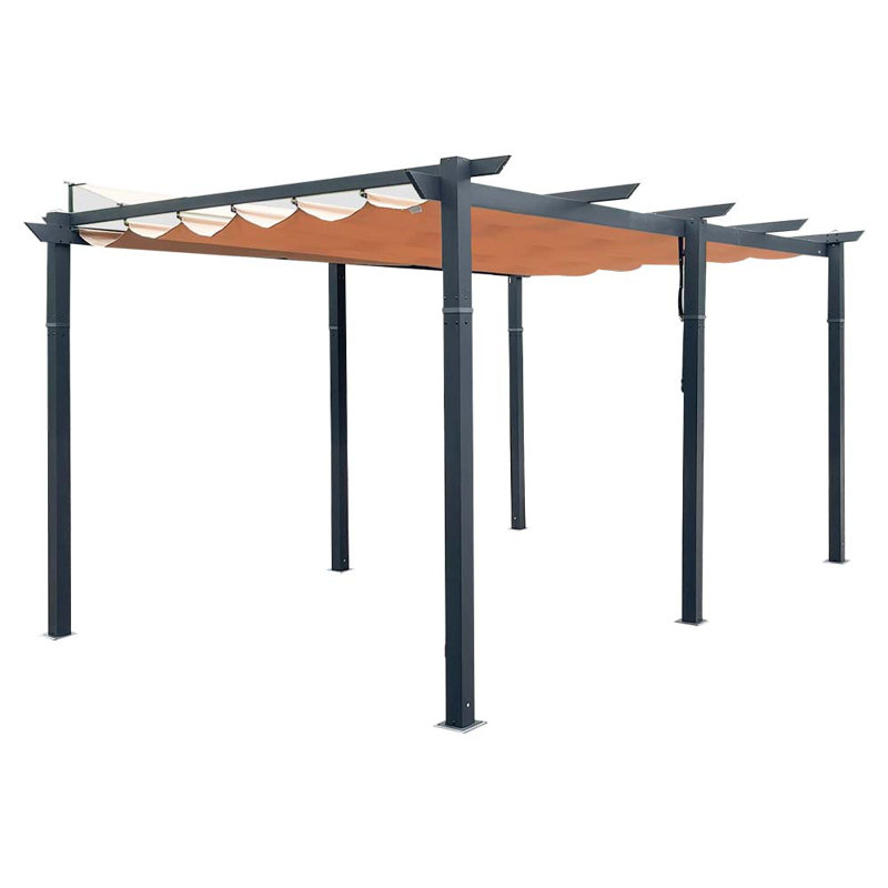 Outdoor Aluminum Retractable Pergola with Canopy, Khaki, 100.44" H x 192" W x 132" D