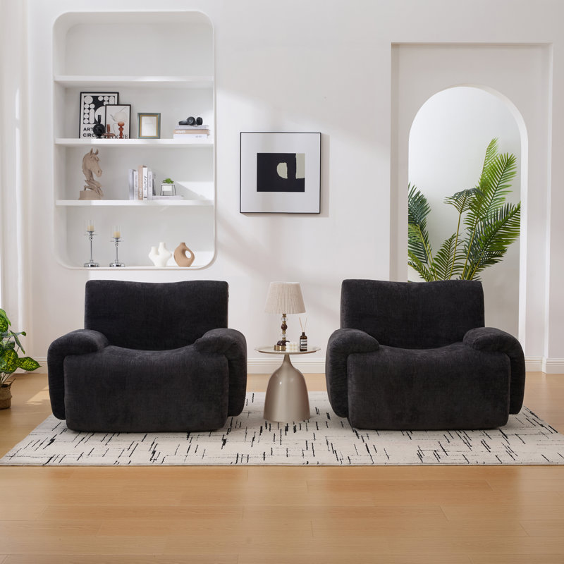 42.11" W Upholstered Minimalist Sponge Filling Accent Armchair (Set Of 2), Black