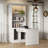 Solid Wood Writing Desk Bookcase Desk Combo with Drawer, Adjustable Shelf & LED Light
