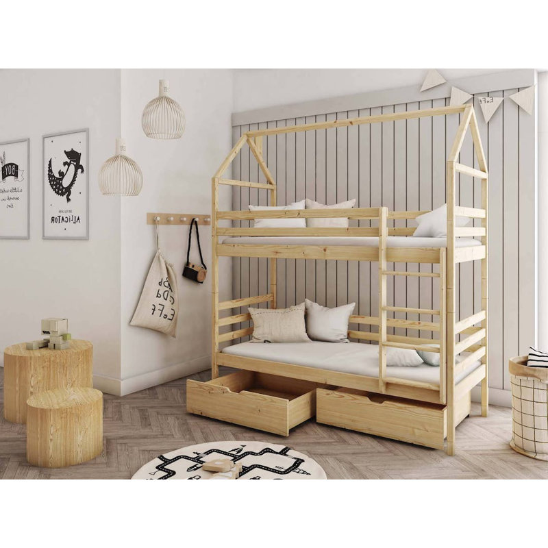 Gertie Bunk Bed House Beds with Storage Included, Pine