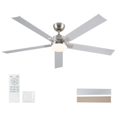 Stylish 52" Indoor Matte Black Downrod Mount Ceiling Fan With LED Light,Reversible Motor and Remote Control