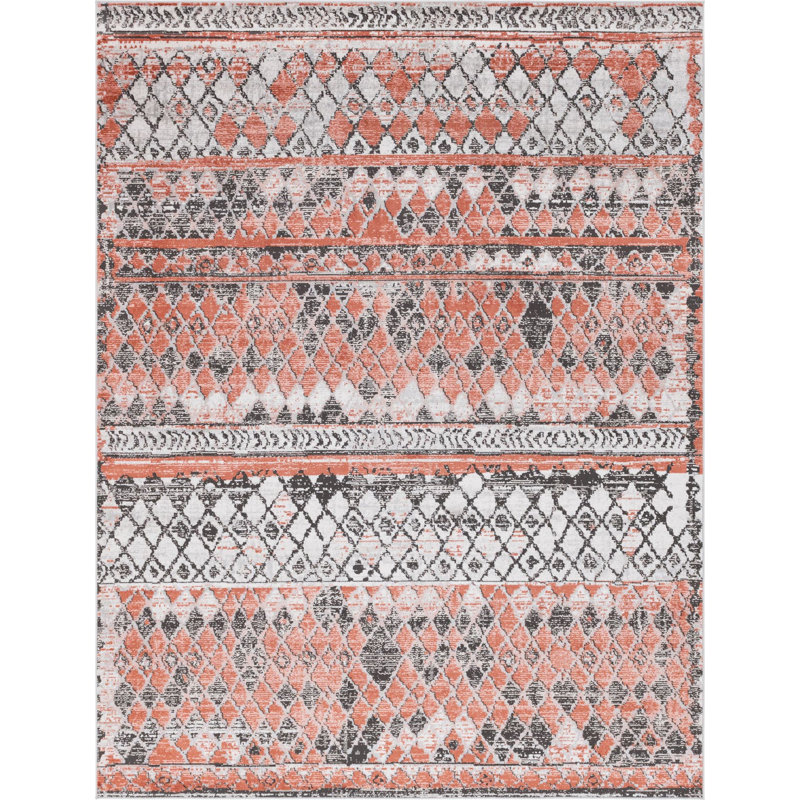 Tapis géométrique orange / gris, Rectangle 9 pi x 12 pi 2 po