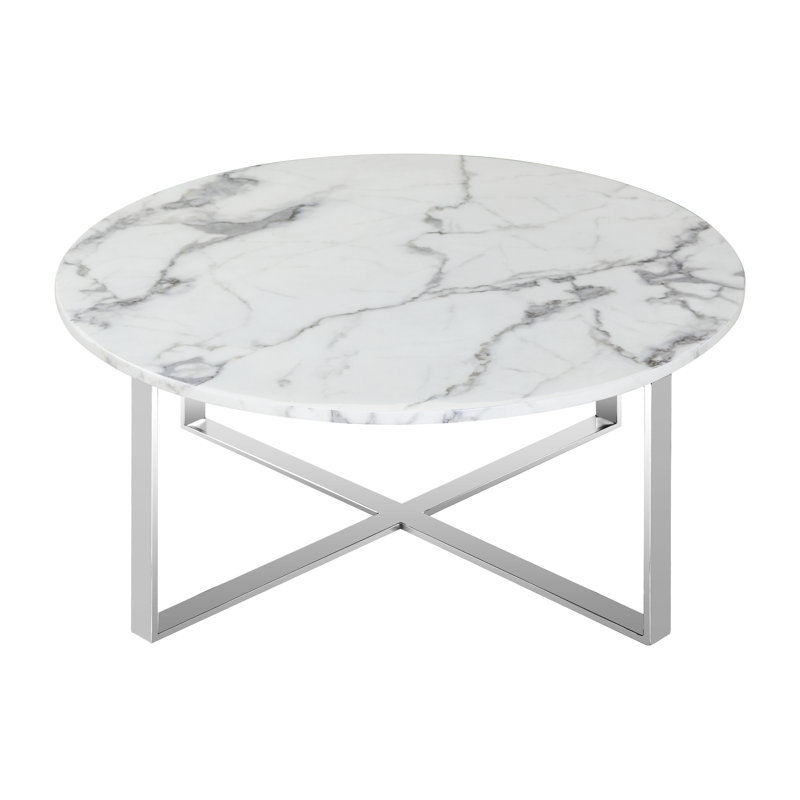 Rosi Base Coffee Table With Marble Top, Silver, White