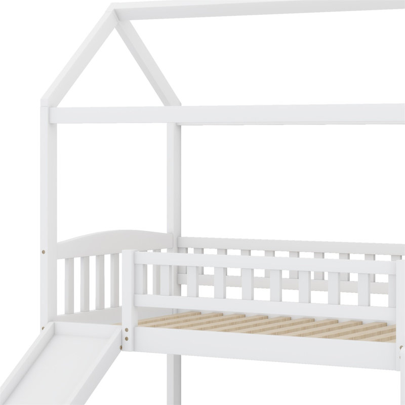 House Loft Bed With Slide, White