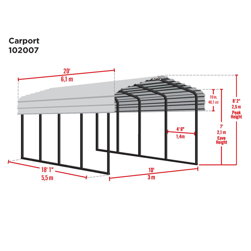 Galvanized Steel Carport, 10X20X7