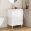 Meuble-lavabo autoportant blanc brillant 24 po avec lavabo, 2 portes et 1 tiroir, fermeture en douceur, sans poignée, facile à assembler
