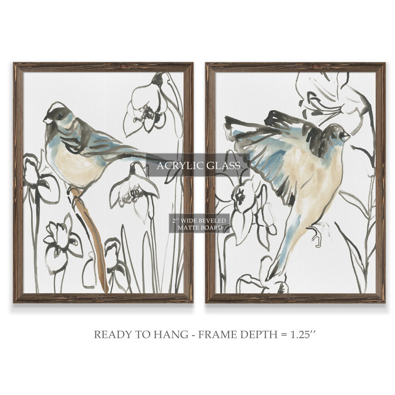 Songbird Meadow - ensemble de 2 peintures encadrées, H 24 po x l 18 po, Toile encadrée, Érable