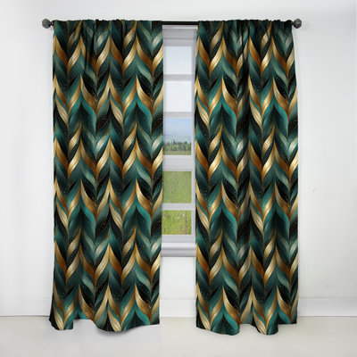 Rideau occultant doré et vert à motif de chevrons dorés et verts - 1 panneaux