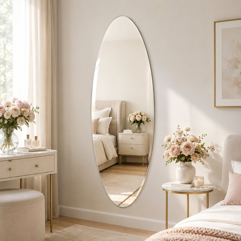 Miroir ovale pleine longueur 63 "x 24" sans cadre avec bord biseauté