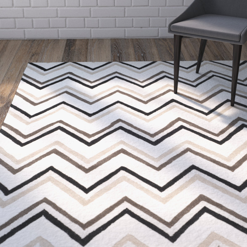 Sanyla Hand Tufted Wool Chevron Rug, Rectangle 9' x 12'