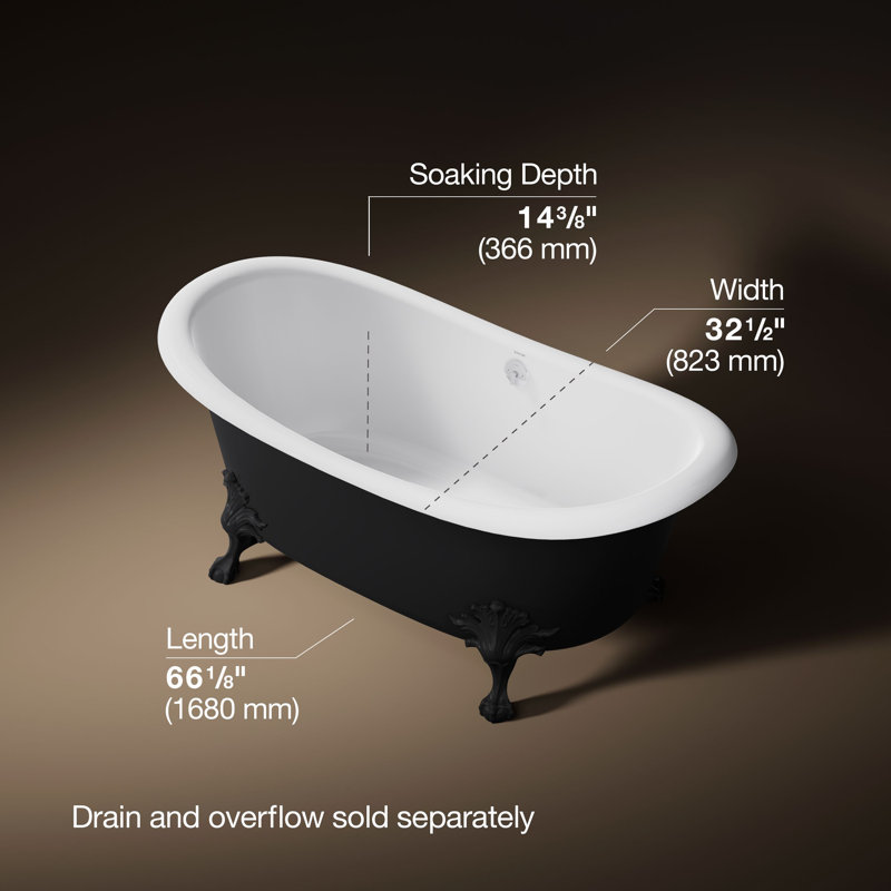 Artifacts® 66" x 33" Freestanding Bath with Iron Black Exterior, White/Black