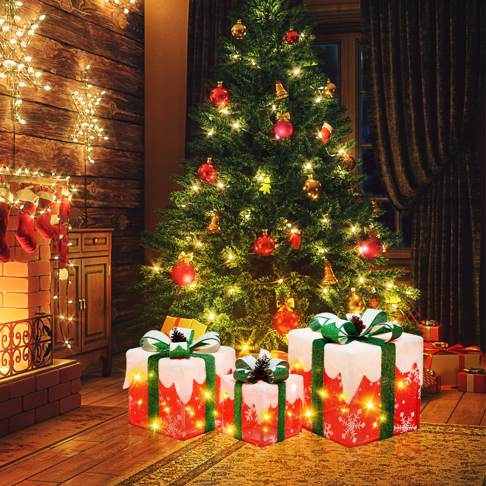 The Holiday Aisle® Christmas Lighted Gift Boxes, X-Large Set Of 3