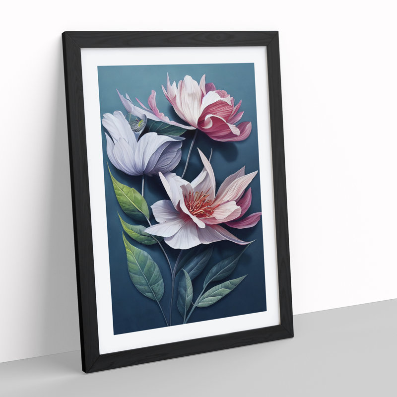 Artsy Flowers - Single Picture Frame Print, Black , 64cm H x 46cm W x 2cm D