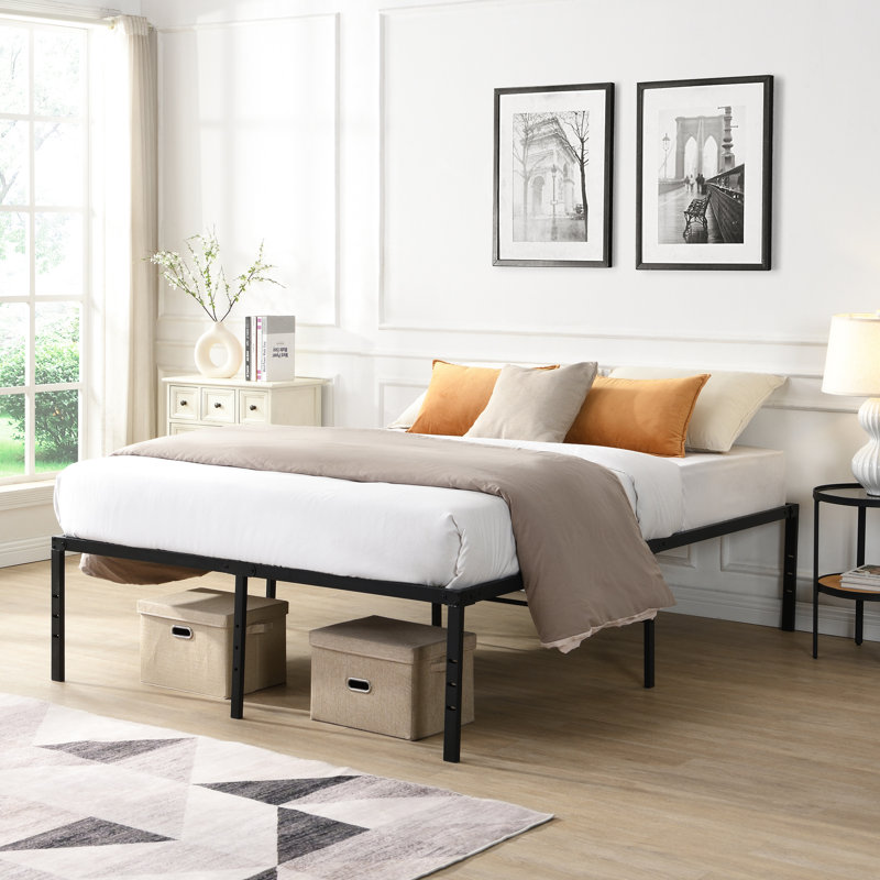 Cadre de lit en métal noir robuste pour lit king - Installation rapide et simple, silencieux et sans vibrations, supporte jusqu'à 454 kg, soutien uniforme du matelas, nettoyage facile du dessous, trous de fixation pour les pieds, montage rapide et sans grincements.