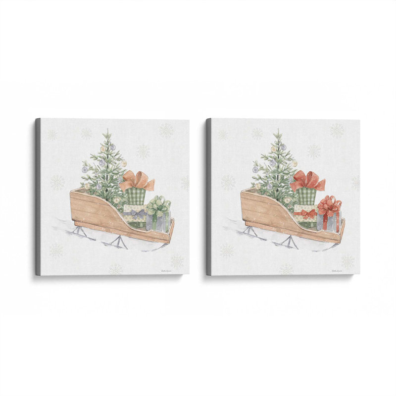 «Sleigh of Joy», ensemble de 2 impressions sur toile, H 12 po x l 24 po, Toile tendue, Toile tendue