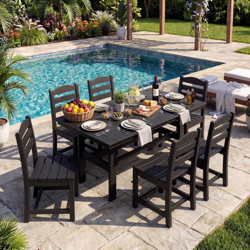 7-Piece HDPE Outdoor Dining Set | 1 Table + 6 Chairs | Weather-Resistant, UV-Stable & Eco-Friendly, Black