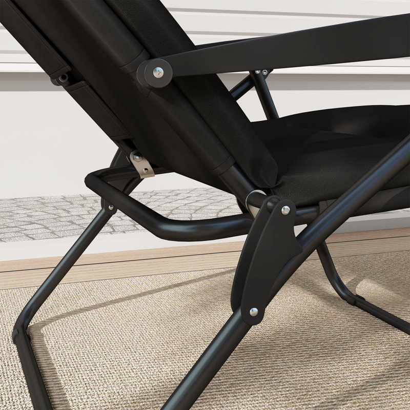 Chaise longue pliante avec coussin, dossier réglable, noir