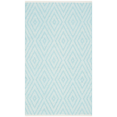 Haqeem Geometric Handwoven Flatweave Cotton Blue Area Rug