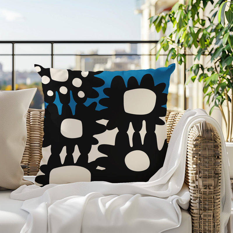 Dunn Reversible Indoor/Outdoor Square Pillow, 19"H x 19"W, Turquoise/Black/Off-White Abstract
