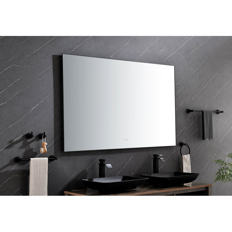 Miroir de salle de bain à DEL avec miroir rétro-éclairé et miroir mural, 36 po x 60 po, Noir