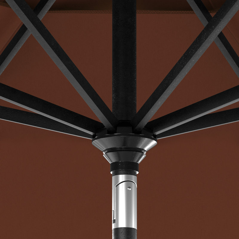 Parasol de patio noir en pierre 11 pieds avec manivelle nervurée en aluminium au henné Sunbrella, Henné