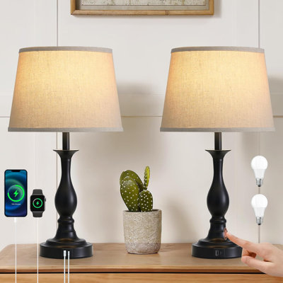 Touch Control Bedside Table Lamp With USB-C And USB-A Charging Ports, 3-Way Dimmable Nightstand Lamp For Bedroom, Living Room, Office, And Dorm, Set Of 2