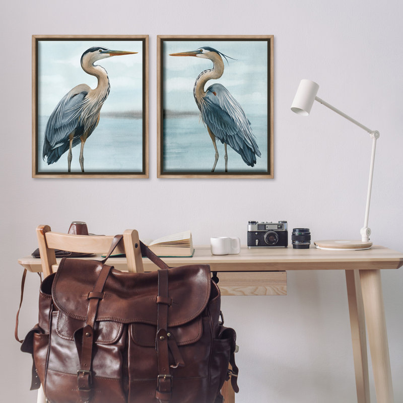 «Détaillé Heron Bird Duo», ensemble de 2 toiles flottantes encadrées par Grace Popp, Cadre flottant orme Montalcino