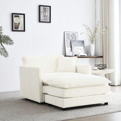 Fauteuil blanc en chenille avec pour la lecture - chambre et salon idéaux, chambre à coucher en tissu respirant, structure en bois massif