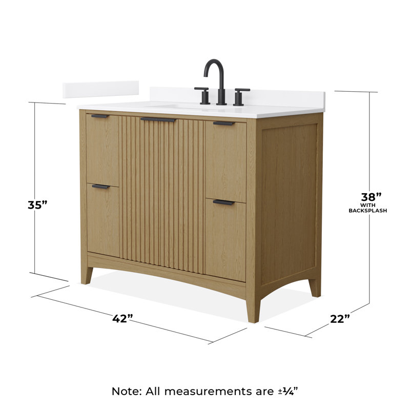 Single Vanity, Beige / Matte Black, 42", White Quartz