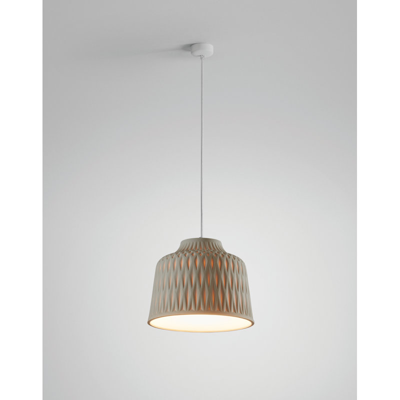 Light Gray Glass Drum Pendant with LED Light