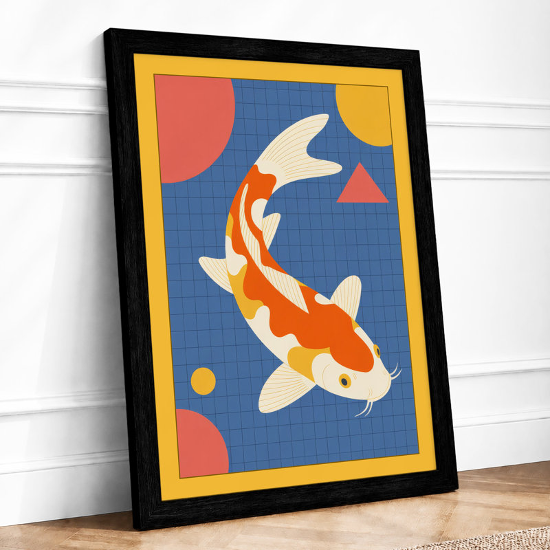 Leaping Koi Geometric - Print, Black, A4 - 29.7 x 21.0 cm
