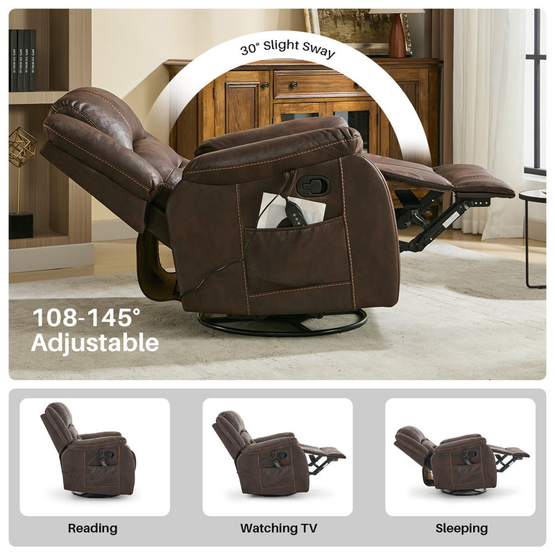 Michalski Swivel Recliner With Massage & Heating, Brown