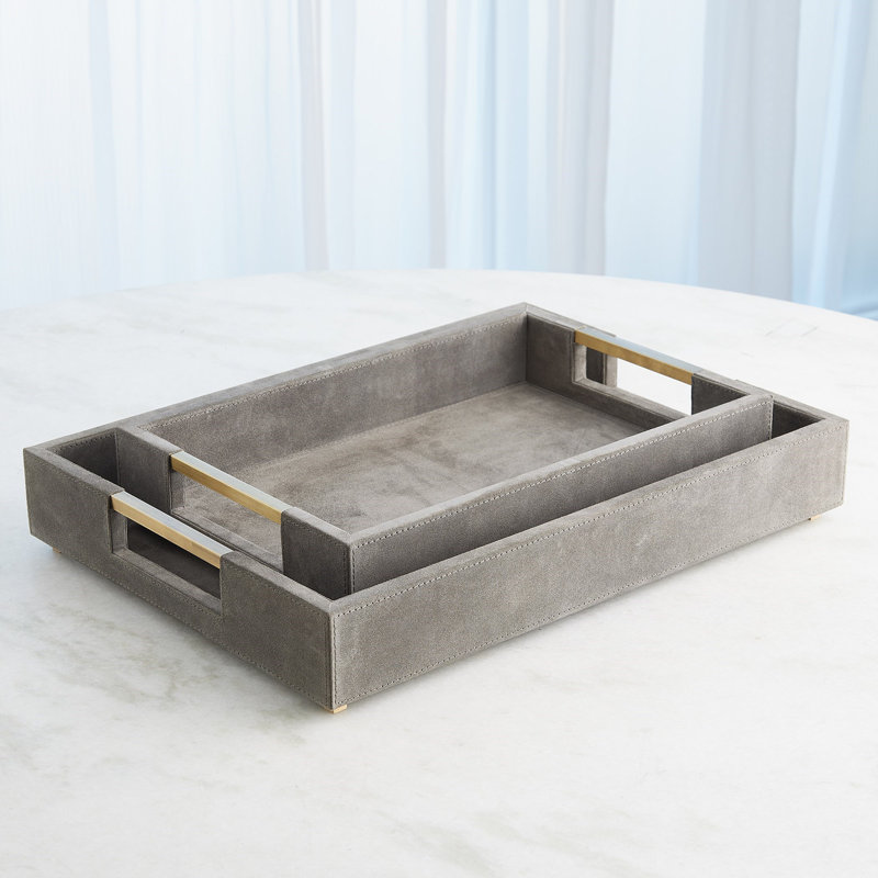 Posh Tray-Grey Suede-Lg, 3.75" H x 22" W x 16.5" D